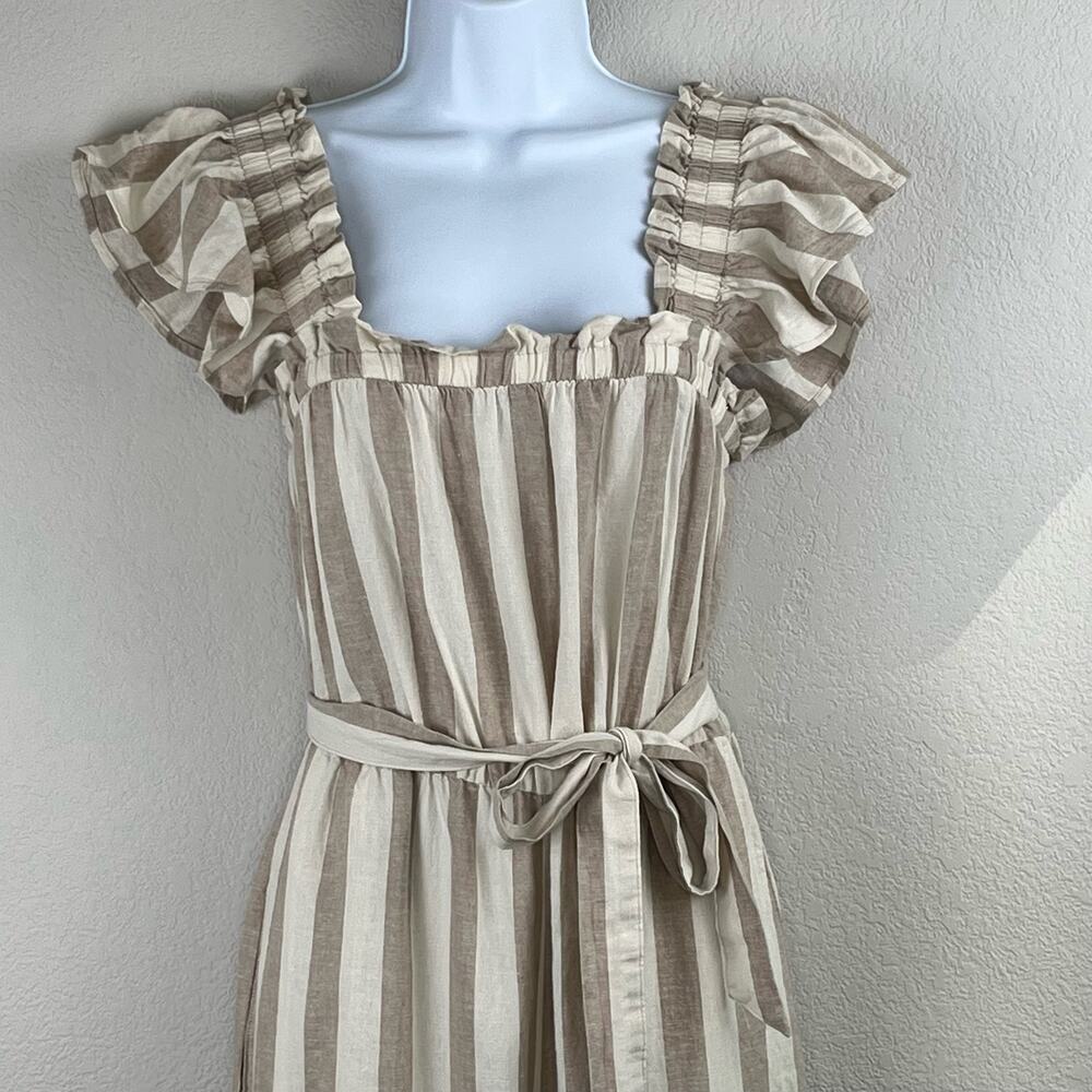 Vero Moda Stripe Linen Blend Wide Leg Jumpsuit NWT XS Ruffle Coastal Summer - Picture 7 of 16